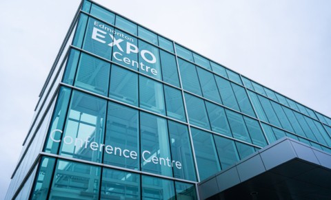 Low angle shot of the Edmonton Expo Centre.